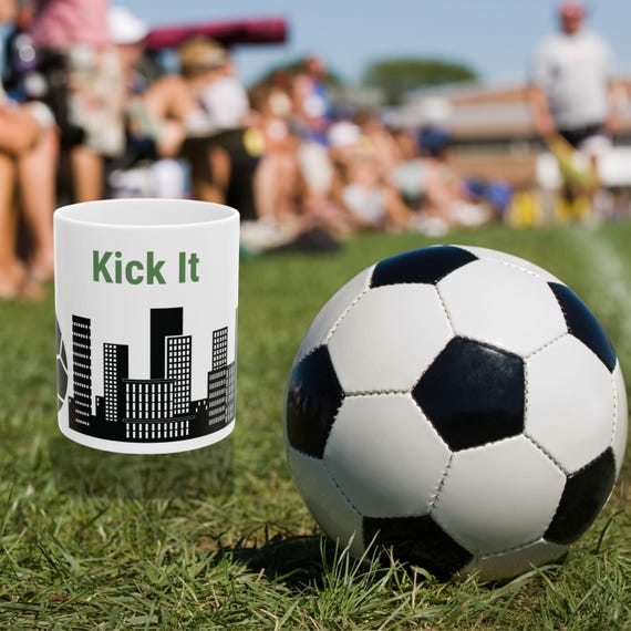 Soccer Skyline Silhouette Mug - Urban Sports Ceramic Coffee Cup by Artisanal Touch Co.