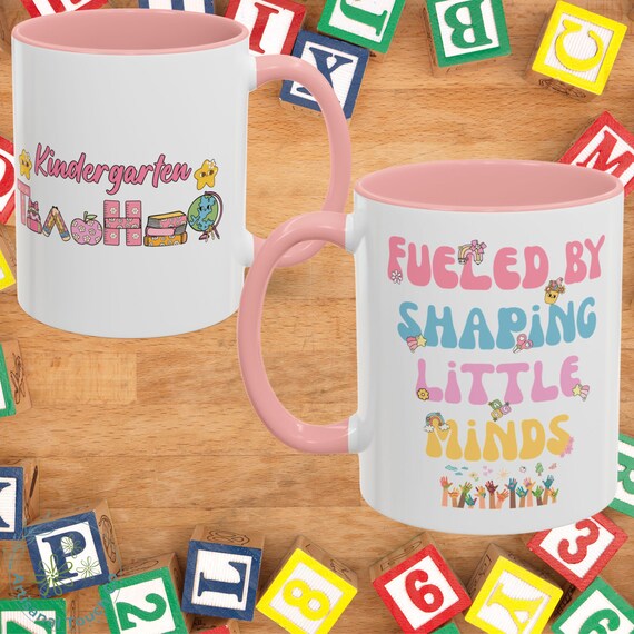 Teacher Mug, Fueled by , Pre-K to 6th Grade Teacher Gift,  Cute Pink Accent Mug,  Custom Grade Option,  Teacher Coffee Cup