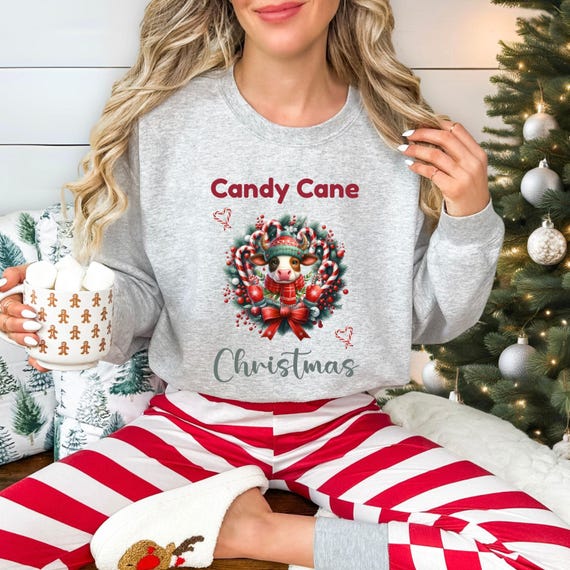 Candy Cane Cow Christmas Sweatshirt - Festive Holiday Crewneck
