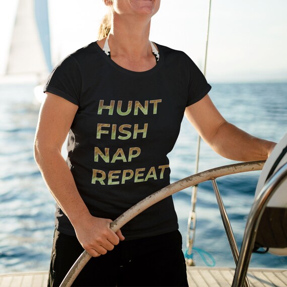 Hunt Fish Nap Repeat T-Shirt - Camo Outdoor Tee, Funny Grandpa/Dad Gift, Bella Canvas