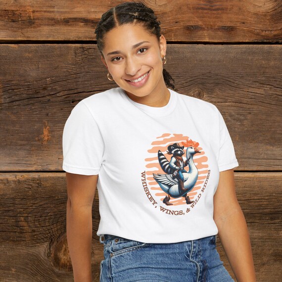 Cowboy Raccoon and Goose Duo , Western Graphic T-shirt,  Wild West, Funny Raccoon Shirt, Goose Shirt, Whiskey Lover Gift, Vintage Style Tee