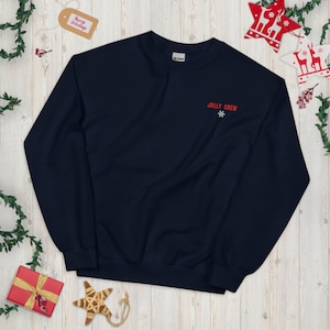 Jolly Crew Embroidered Christmas Sweatshirt: Holiday Crewneck