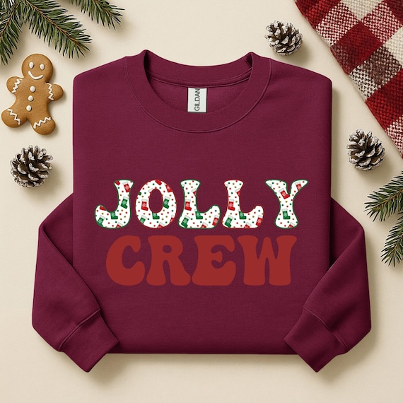 Jolly Crew Christmas Sweatshirt | Matching Holiday Family Crewneck | Cozy Christmas Gift | Retro Festive Gildan 18000 Unisex Pullover