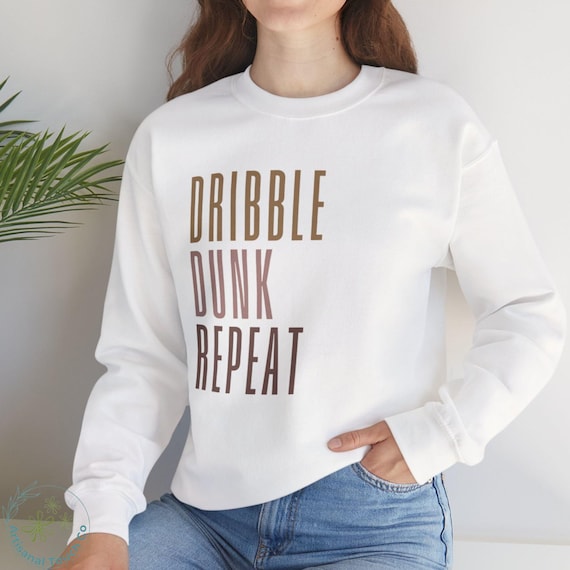 Dribble Dunk Repeat Sweatshirt | Basketball Crewneck for Her | Gildan 18000 Unisex | Game Day Sports Gift | Black, White, Sand