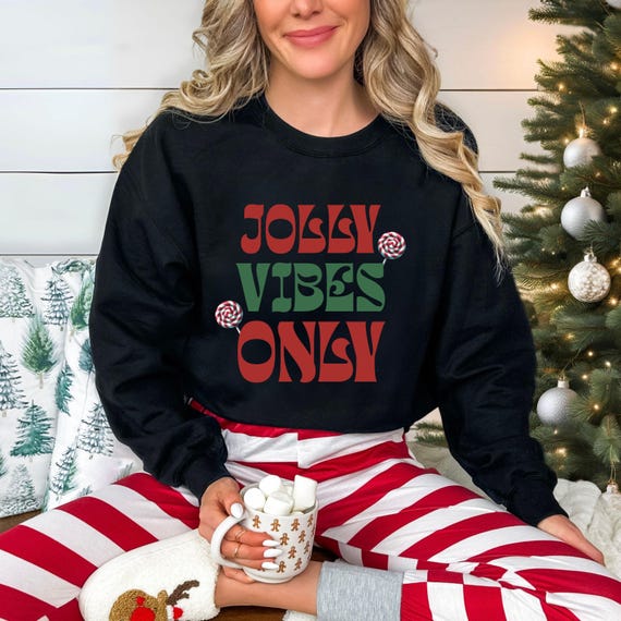 Retro "Jolly Vibes Only" Christmas Sweatshirt: Cozy Holiday Crewneck