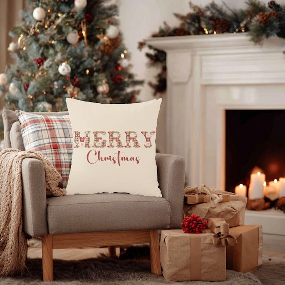 Plaid Reindeer Holiday Throw Pillow: Rustic Farmhouse Cushion