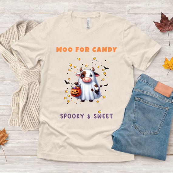 Matching Parent and  Toddler Halloween Shirts,  Moo for Candy Spooky and Sweet Ghost Cow Tee, Cute Parent and Child Trick or Treat Outfits