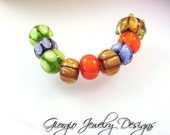 Autumn Rainbow Handmade Lampwork Glass Beads SRA (set of 9) SRAJD Team LE Team