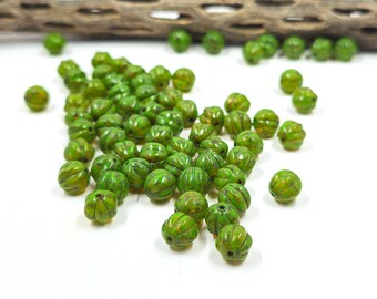 Czech Glass Beads "Melon" Clear with Green Coating and Picasso Finish 8mm Pkg of 10