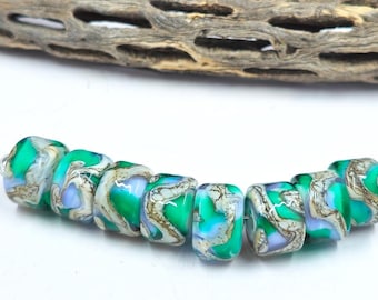 Teal and Lt. Lavender  Drum Set  Lampwork Bead Set SRA SRAJD..
