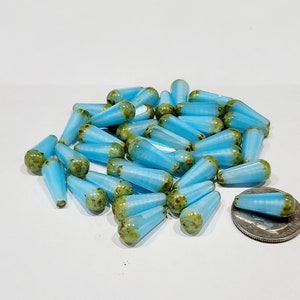 Czech Glass Teardrop Beads 20x9mm Sky blue with a picasso Finish