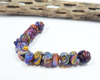 Donut Swirls (Silver laden Glass) Glass Lampwork Bead Set SRA  SRAJD