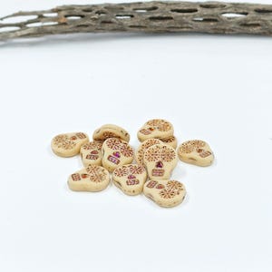Czech Sugar Skull Beads Beige with Iridescent Finish  20x16mm pkg of 4