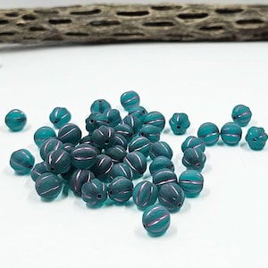 Czech Glass Beads &quot;Melon&quot; Matte Aqua Blue with a Rose wash 8mm Pkg of 10