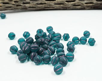 Czech Glass Beads "Melon" Matte Aqua Blue with a Rose wash 8mm Pkg of 10