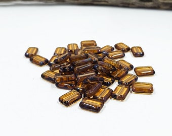 Czech Glass Rectangle Beads 12x08 Amber with  Picasso Finish  (Pkg 0f 10)