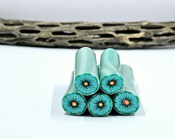 Polymer Clay &quot;Raw&quot; Teal blue Burst Flower Cane