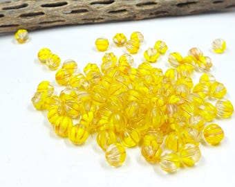 Czech Glass Beads "Melon" Yellow and Clear with Metallic Gold Wash 8mm  Pkg of 10