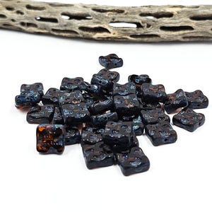 Czech Glass Beads -Square Table Cut Square Beads Organic- Dark Amber with Picasso 10x10 Pkg of 8
