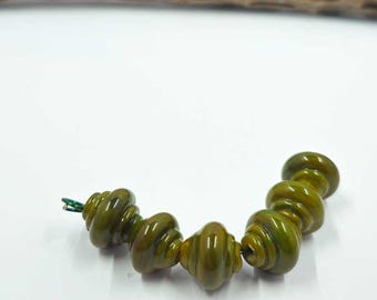 Swamp Moss Green Baroque Set Lampwork Bead Set SRA ....Spacers not included with beads
