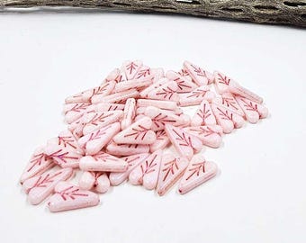 Czech Glass Beads "Heart Leaf" 16x11 Light Pink, Rose Wash Pkg of 6
