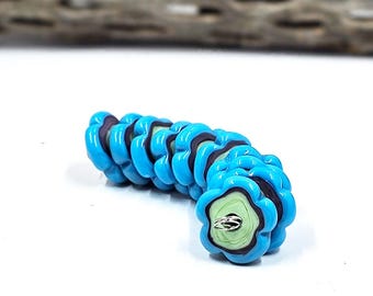 Abstract Flowers (Center Hole) Turquoise, Mint, and Purple Glass Lampwork Bead Set SRA  SRAJD