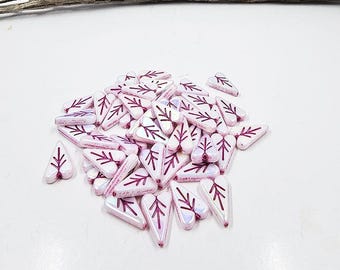 Czech Glass Beads "Heart Leaf" 16x11 Light Pink Luster, Rose Wash Pkg of 6