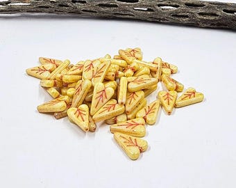 Czech Glass Beads "Heart Leaf" 16x11-Luster Yellow with a Peach Wash Pkg of 6