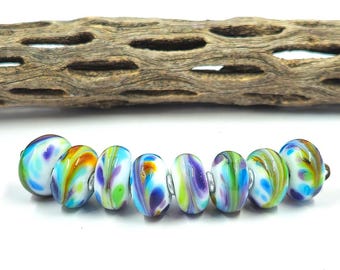 Purples and Blues Swirl Donuts Lampwork Bead Set SRA ....Spacers Not Included with Beads