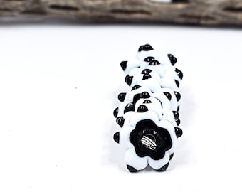 Abstract Flowers (Center Hole) Black and White  Glass Lampwork Bead Set SRA  SRAJD