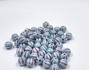 Czech Glass Beads "Melon" Light Blue with a Rose Wash 8mm  Pkg of 10