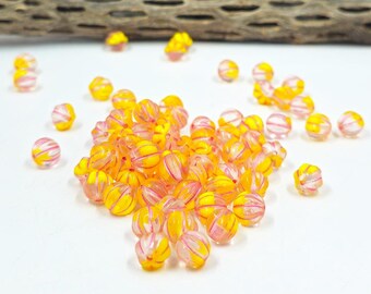 Czech Glass Beads "Melon" Yellow and Clear with Pink  Wash 8mm  Pkg of 10