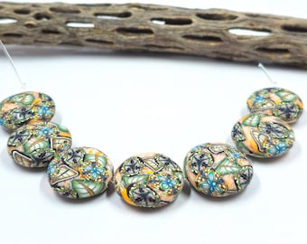 Polymer Clay "Browns and Oranges Multi layered"  Bead Set SRA SRAJD