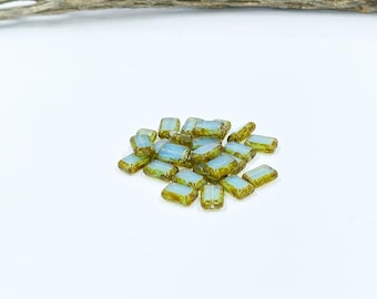 Czech Glass Beads -Rectangle Shape 12x8 Sea Foam Green w/ Picasso Finish Pkg of 10