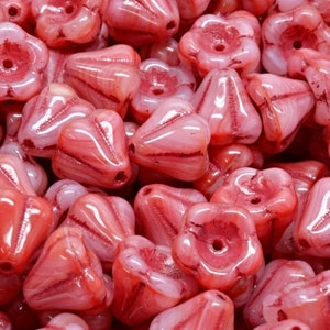 Pink with a Rose Wash Czech glass five petal bell flower bead 10mm x 8mm -