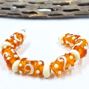 Medium Amber Tribal" Barrel Type Beads Handmade Lampwork Beads SRA