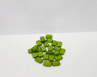 Czech Glass Rectangle Beads 12x08 Translucent Light Green Picasso Finish  (Pkg 0f 10)