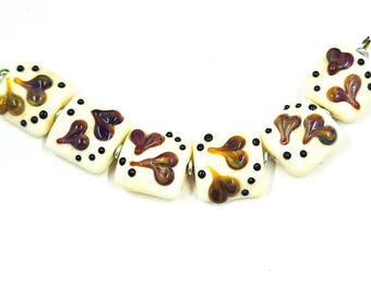 Heart Nuggets Glass Lampwork Bead Set SRA ....Spacers not included with beads