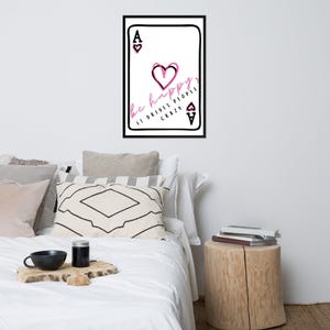 Arte murale nera, bianca e rosa, arte murale femminile per ufficio, dormitorio, camera da letto, arredamento per la casa, arte murale Be Happy, decorazione murale, Ace Decor
