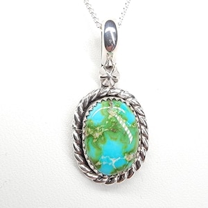 Handmade Turquoise Necklace by Nizhoni Silver • Sonoran Mountain Necklace with Chain • Perfect Gift for Her • Gift