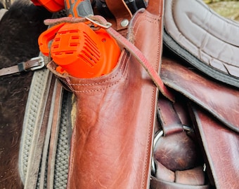 Handmade Leather Chainsaw (saw included) scabbard holster for trail clearing. Horseback riding, trail clearing