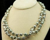 Necklace Two-strand  Light Gray Faux Pearls and Faceted Crystal Vintage