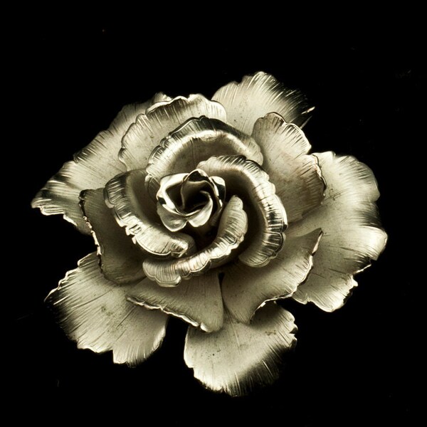 Lisner Silvertone Rose Brooch - 1960s Vintage