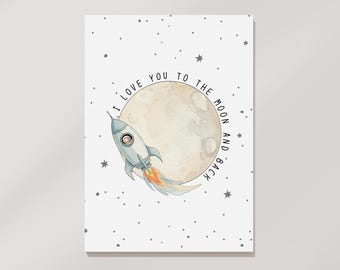 Ti amo fino alla luna e ritorno: divertente biglietto d'auguri stampabile (download digitale)