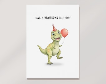 Verjaardagskaart dinosaurus: afdrukbare wenskaart (digitale download)