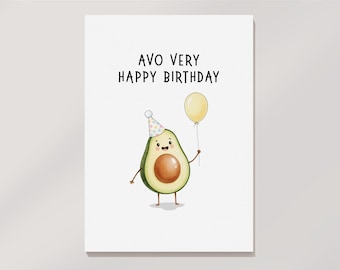 Avo-verjaardagskaart: leuke afdrukbare avocado-wenskaart (digitale download)