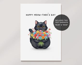 Black Cat-moederdagkaart: leuke afdrukbare wenskaart (digitale download)