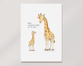 Giraffe Moederdagkaart: leuke afdrukbare wenskaart (digitale download)