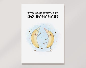 Verjaardagskaart banaan: afdrukbare wenskaart (digitale download)