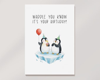 Verjaardagskaart pinguïn (digitale download)